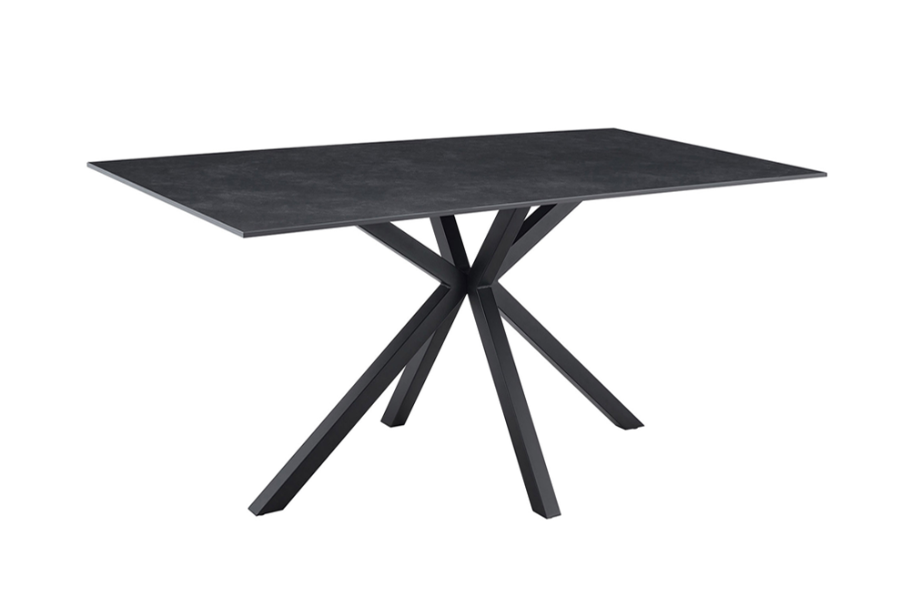 Table à manger moderne GALAXIE 160cm céramique anthracite structure étoile métal noir