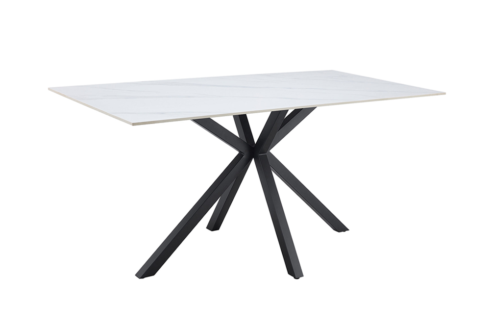 Table à manger moderne GALAXIE 160cm céramique blanche structure étoile métal noir