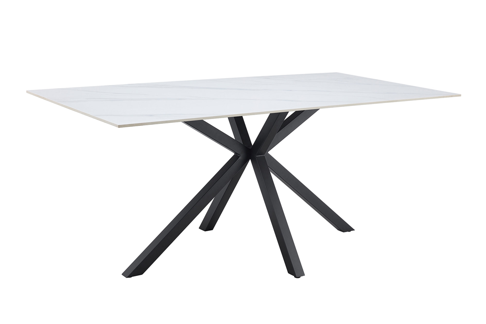 Table à manger moderne GALAXIE 180cm céramique blanche structure étoile métal noir