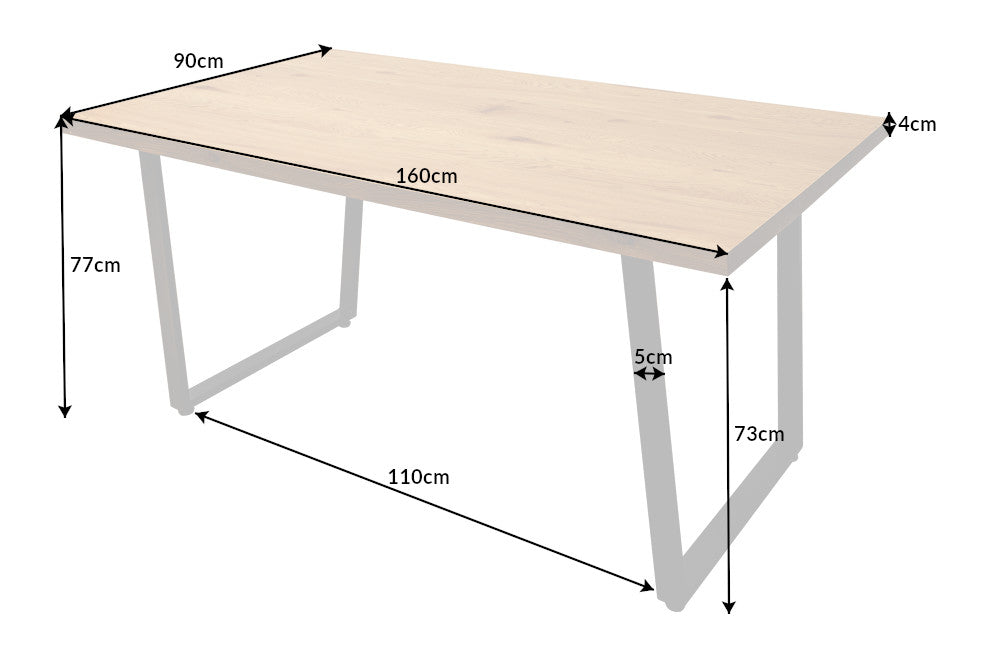 LOFT 160cm mesa de comedor moderna diseño roble patas de metal negro estructura en voladizo estilo industrial