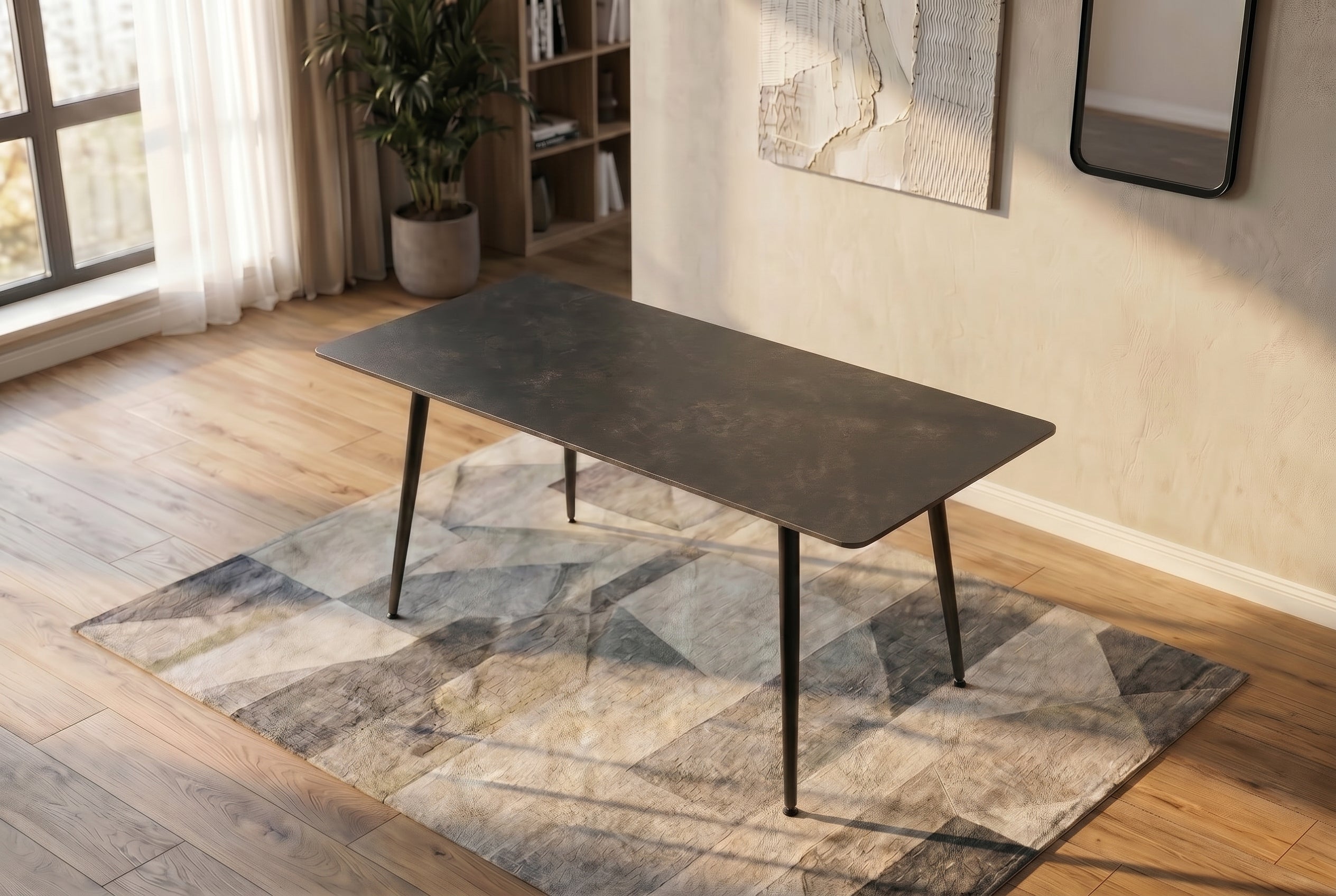 Table à manger moderne MILANO 140cm céramique anthracite pieds métal noir