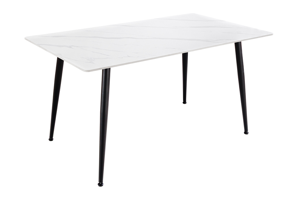 Table à manger moderne MILANO 140cm céramique blanche pieds métal noir