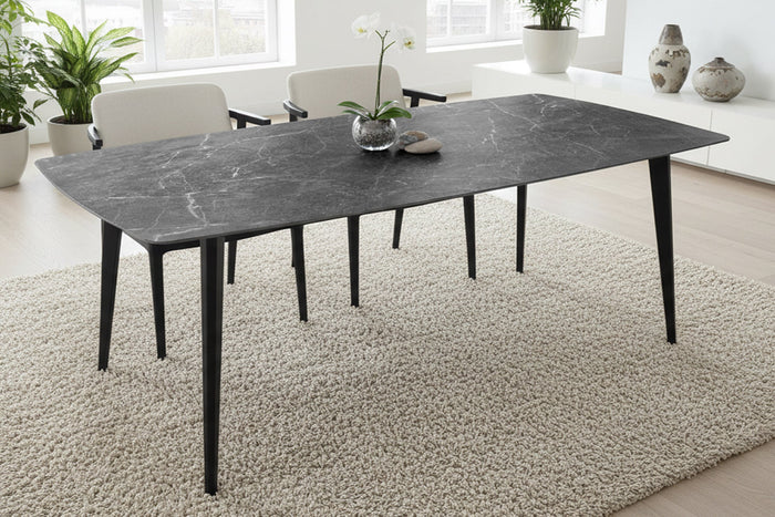 Table à manger moderne MILANO 160cm céramique anthracite pieds métal noir