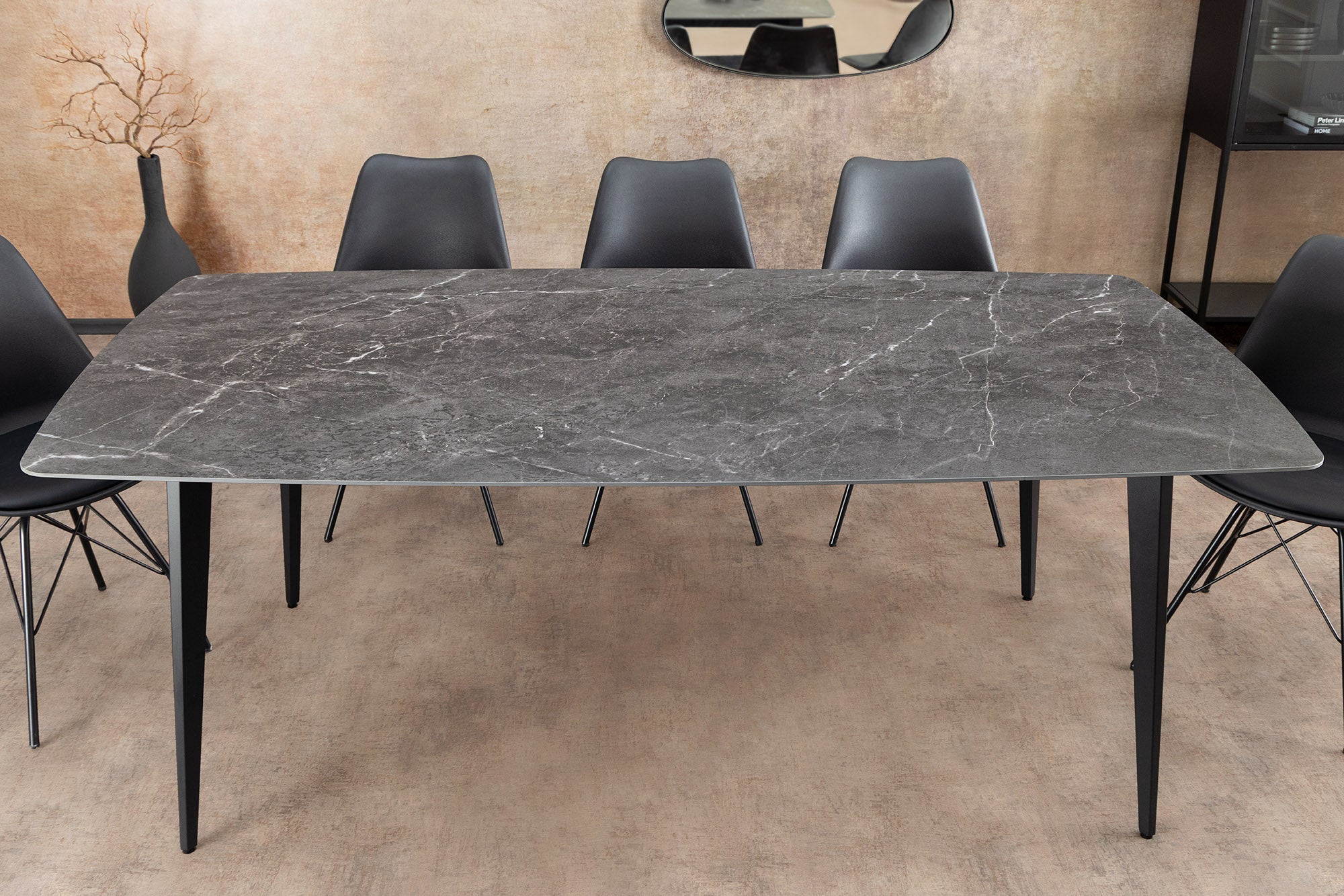 Table à manger moderne MILANO 160cm céramique anthracite pieds métal noir