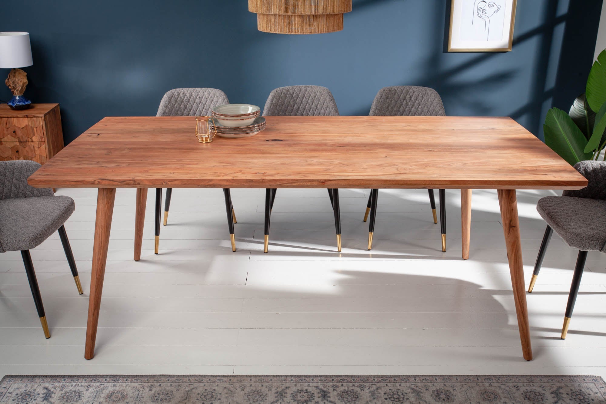 MYSTIC LIVING Mesa de comedor de 200 cm de madera maciza de acacia natural