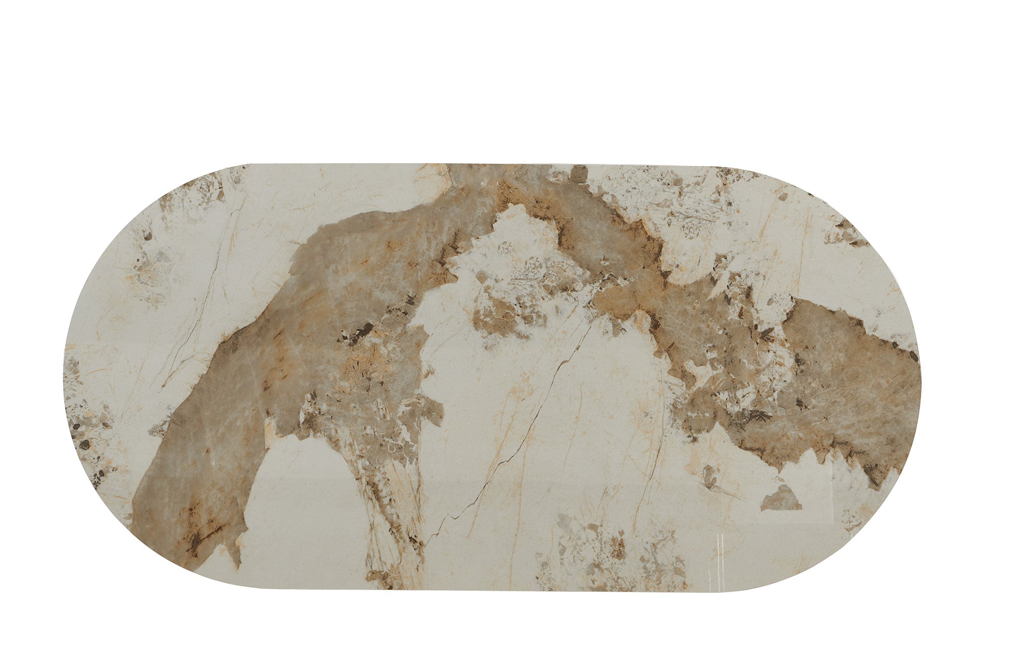 UNIQUE mesa de comedor ovalada 200cm blanco marrón cerámica nogal base de columna