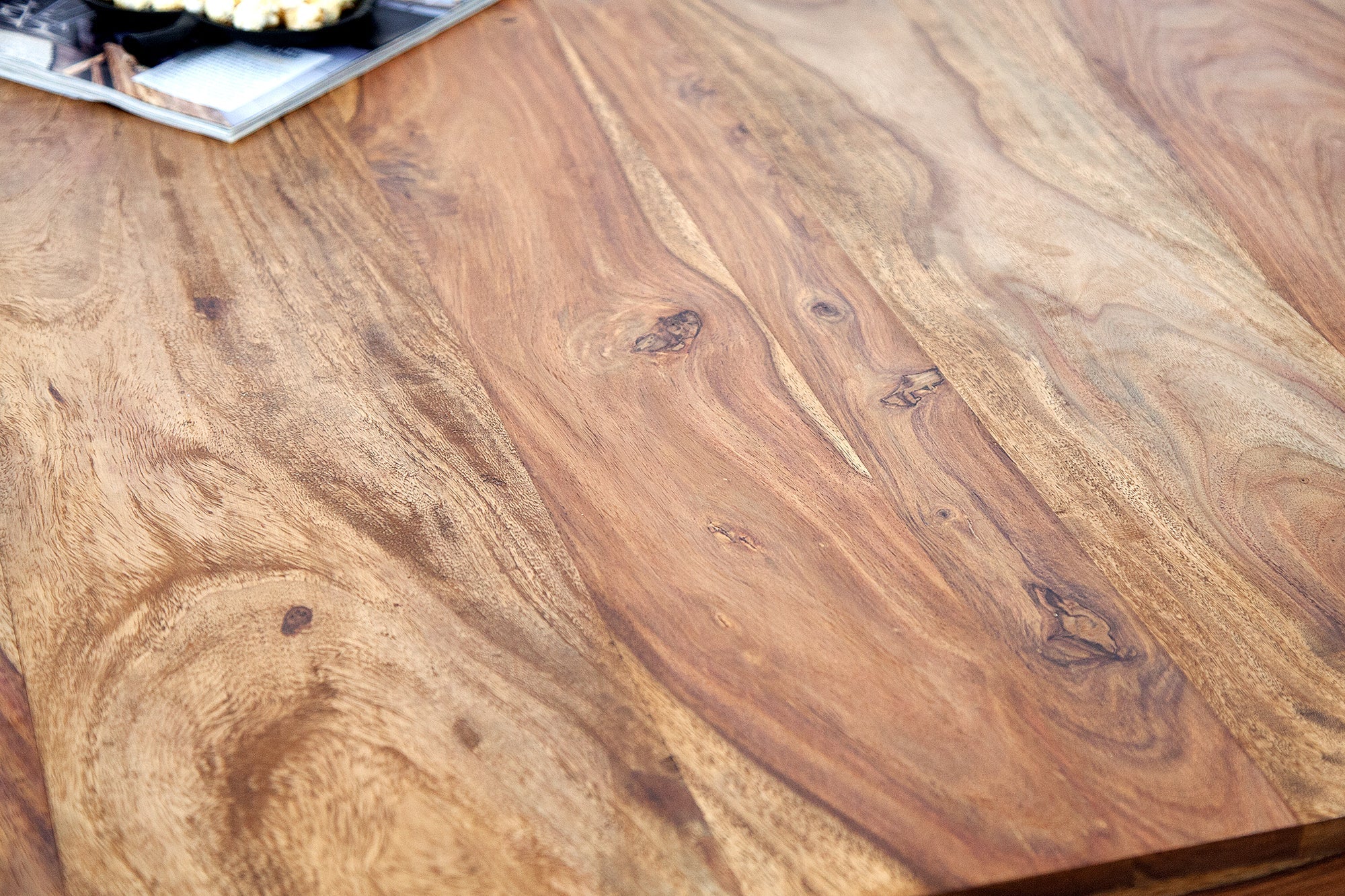 MAKASSAR mesa de comedor rectangular de madera maciza 160 cm, acabado piedra Sheesham lacada marrón