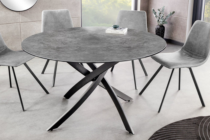 Table à manger ronde ALPINE 120cm céramique anthracite structure métal noir
