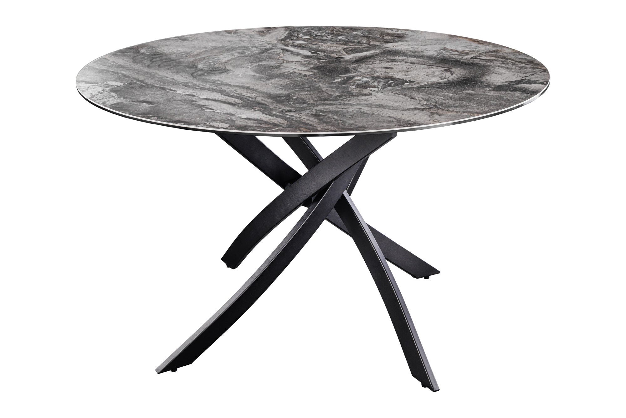 ALPINE 120cm mesa de comedor redonda taupe cerámica marco de metal negro