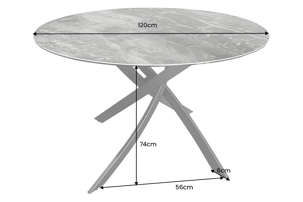 ALPINE 120cm mesa de comedor redonda taupe cerámica marco de metal negro