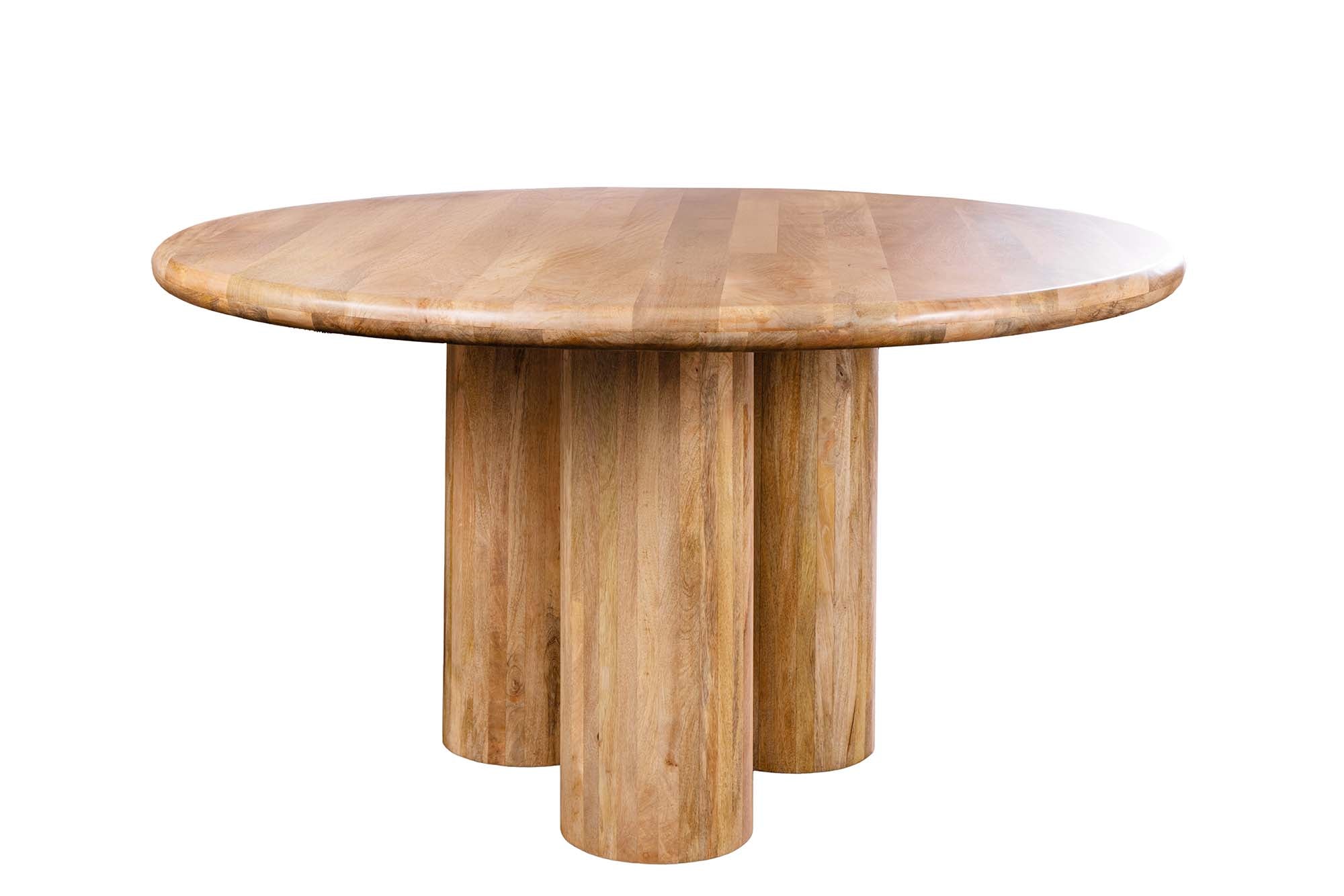Table à manger ronde ART DECO 140cm en manguier massif naturel avec pieds colonnes