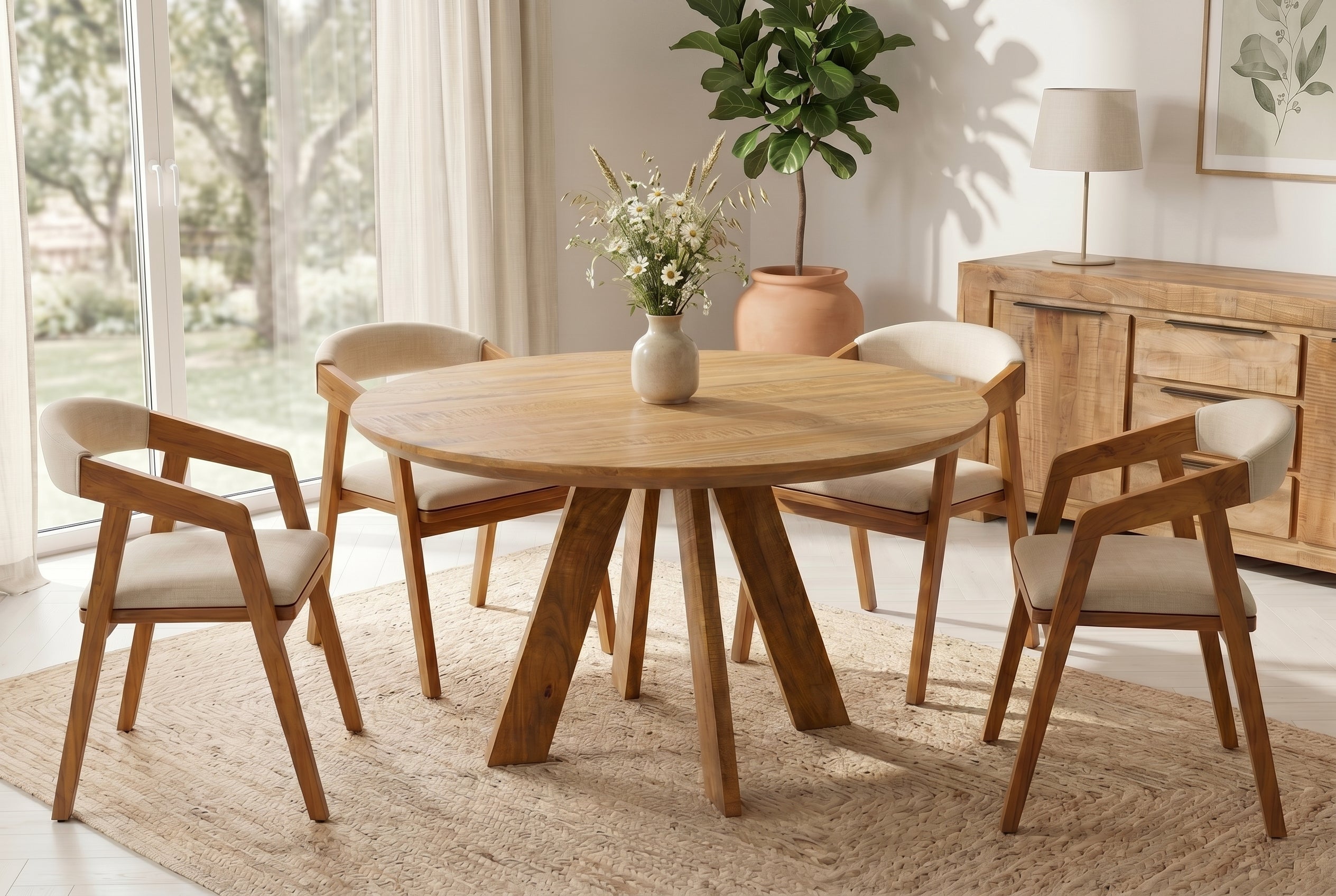 Table à manger ronde ART WOOD 120cm en manguier massif marron