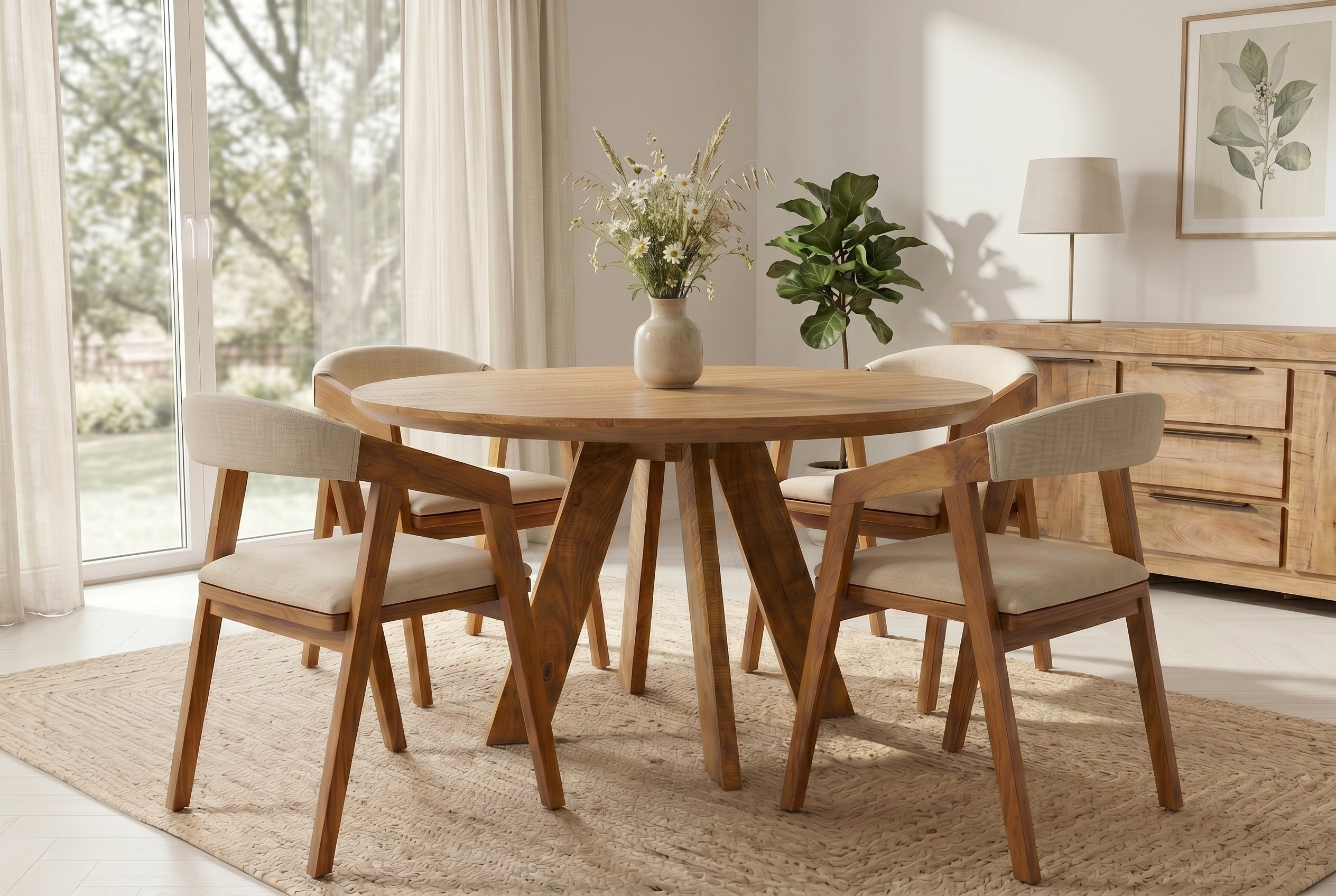 Table à manger ronde ART WOOD 120cm en manguier massif marron