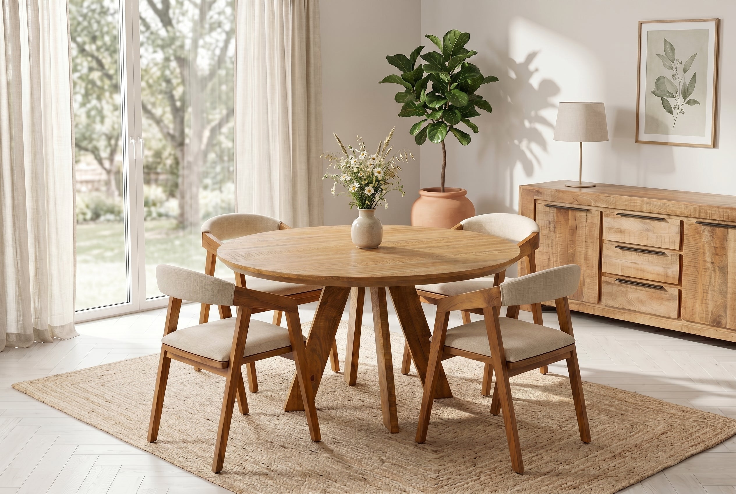 Table à manger ronde ART WOOD 120cm en manguier massif marron