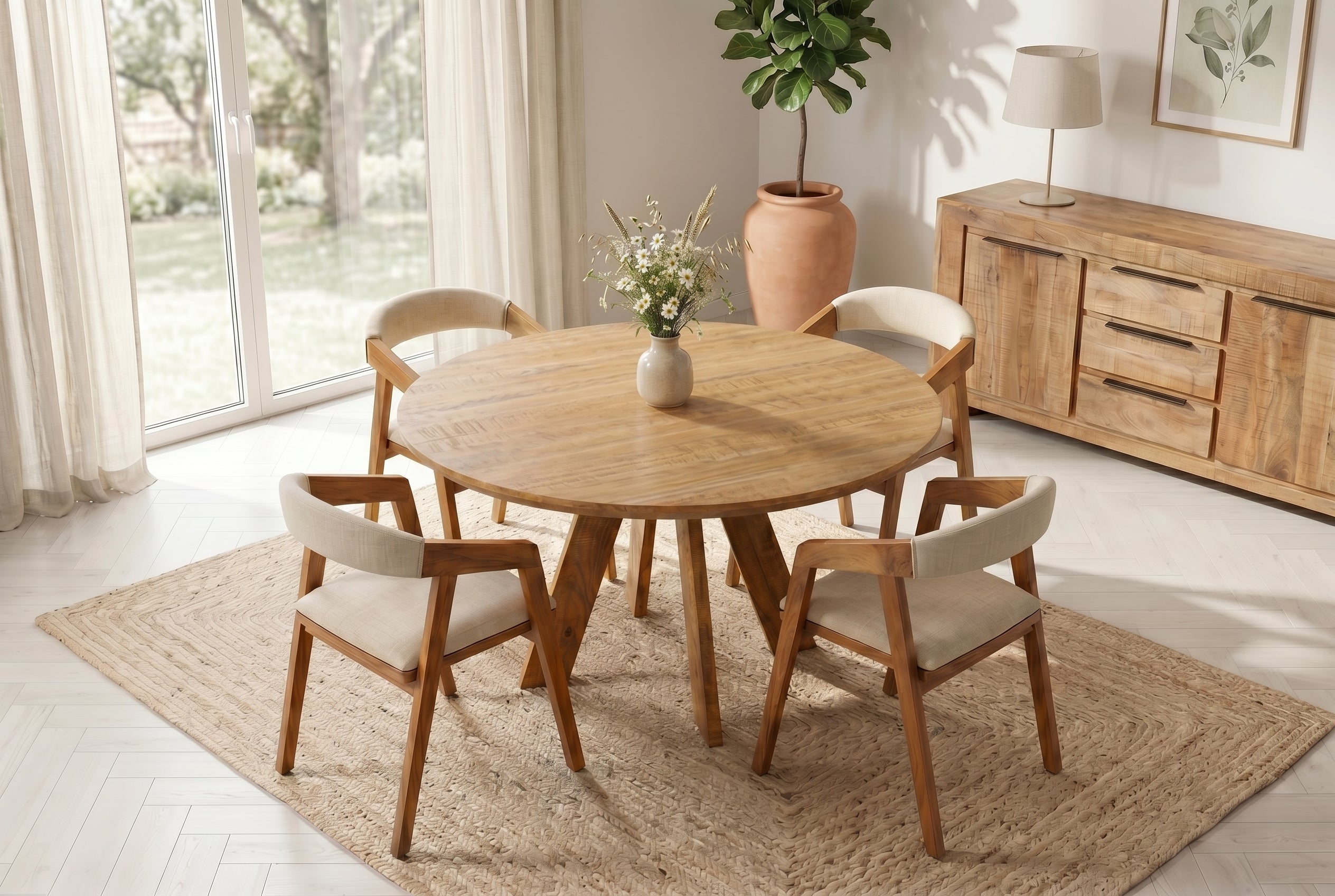 Table à manger ronde ART WOOD 120cm en manguier massif marron