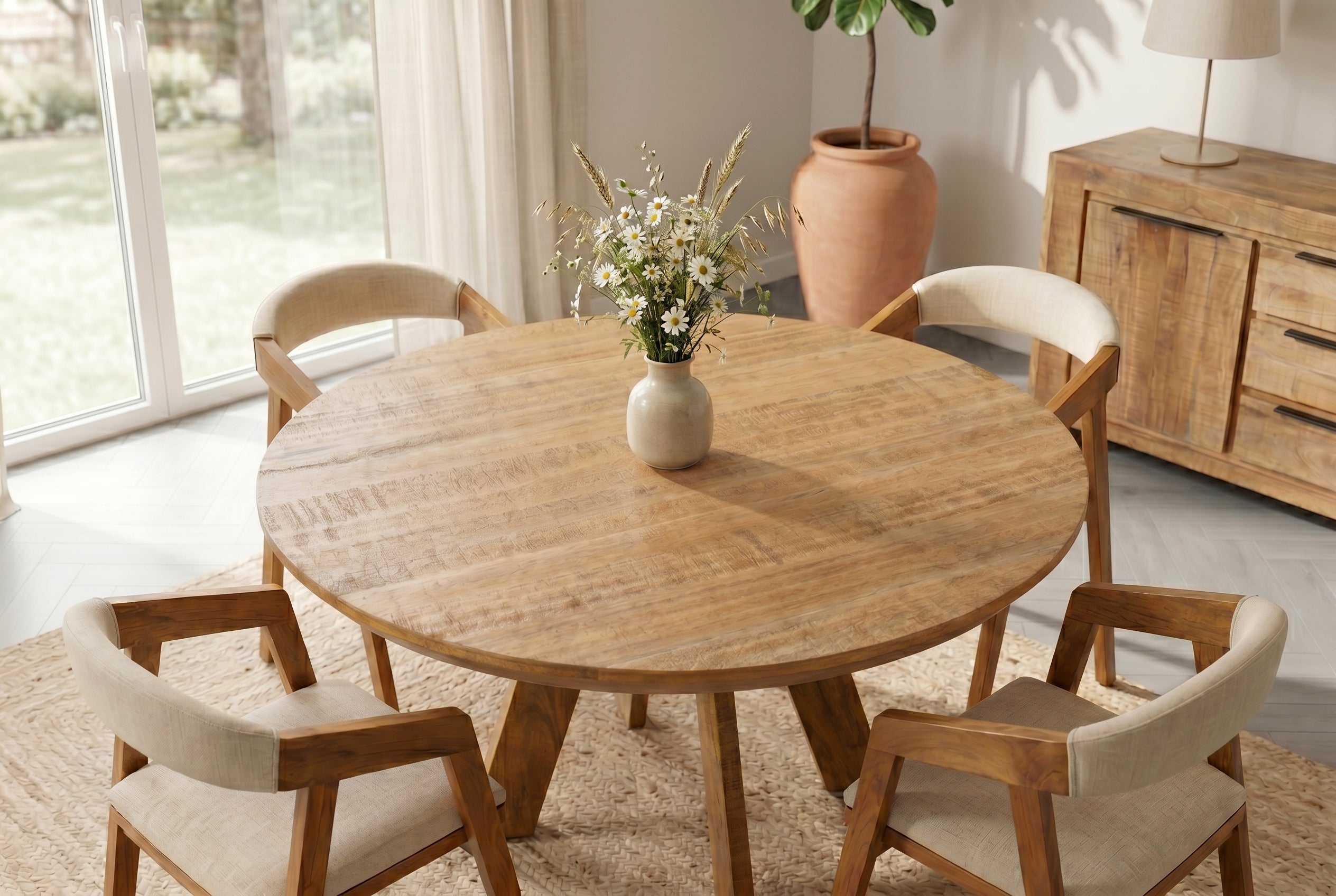 Table à manger ronde ART WOOD 120cm en manguier massif marron