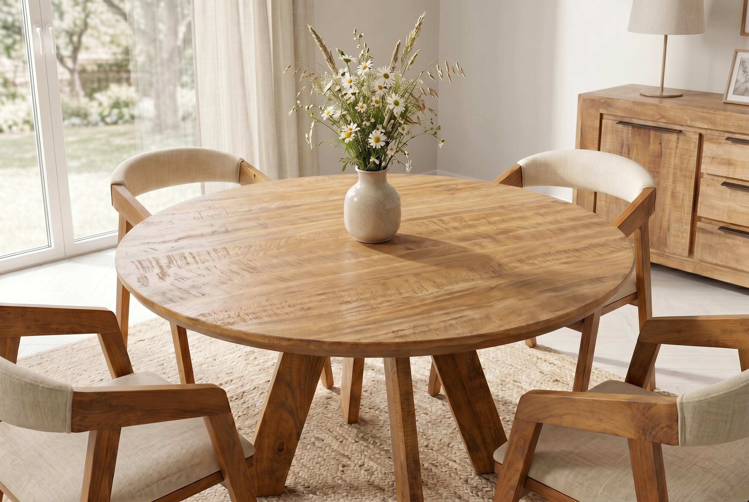 Table à manger ronde ART WOOD 120cm en manguier massif marron