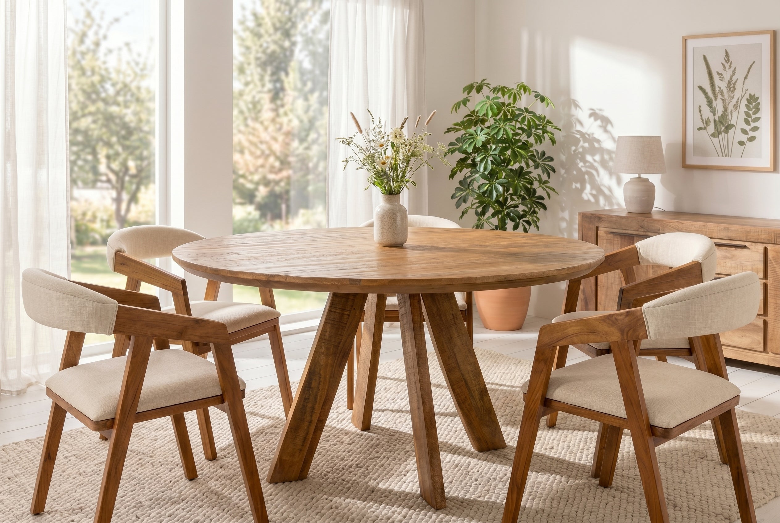 Table à manger ronde ART WOOD 140cm en manguier massif marron