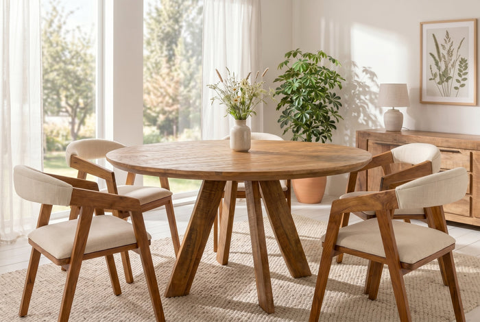 Table à manger ronde ART WOOD 140cm en manguier massif marron