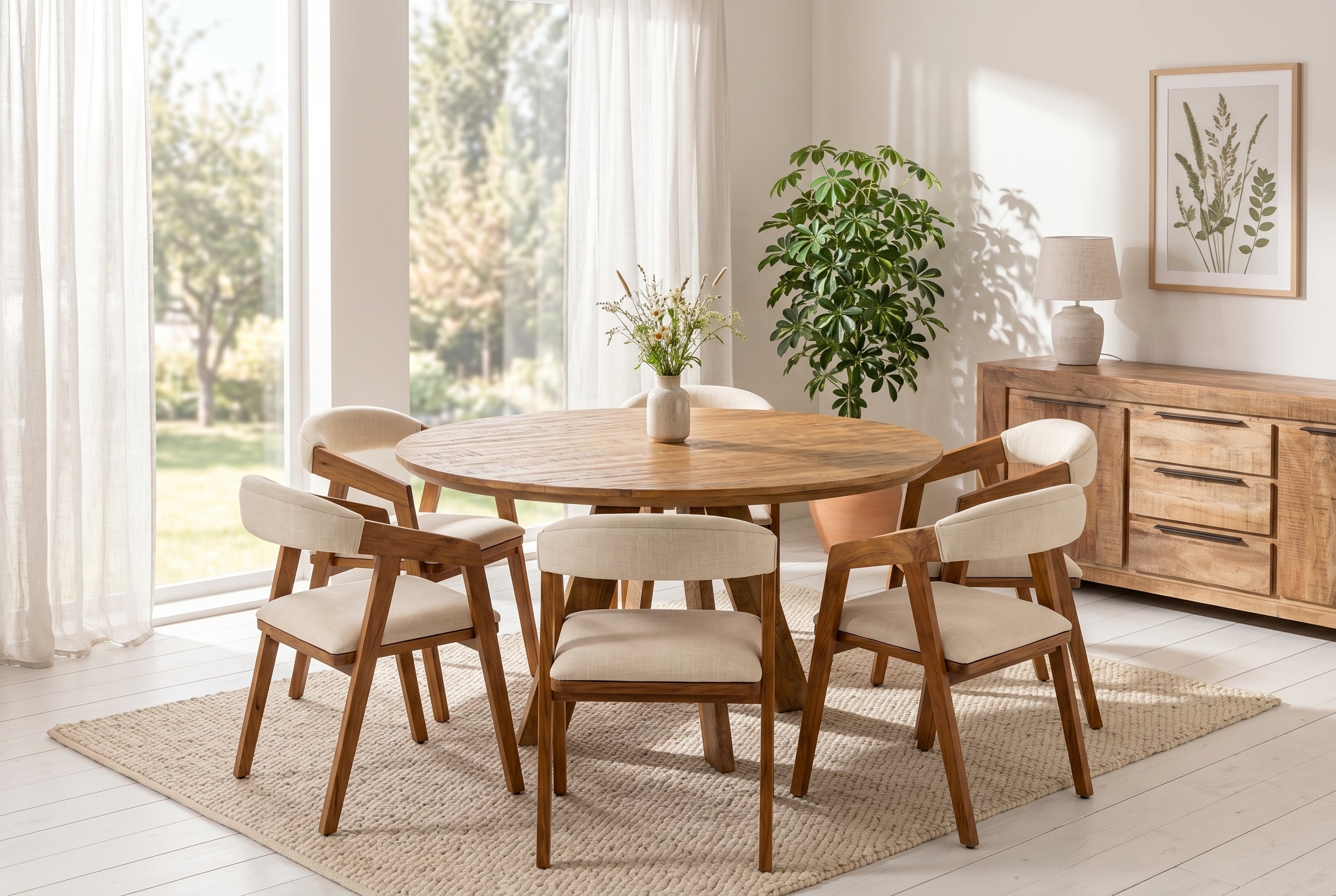 Table à manger ronde ART WOOD 140cm en manguier massif marron