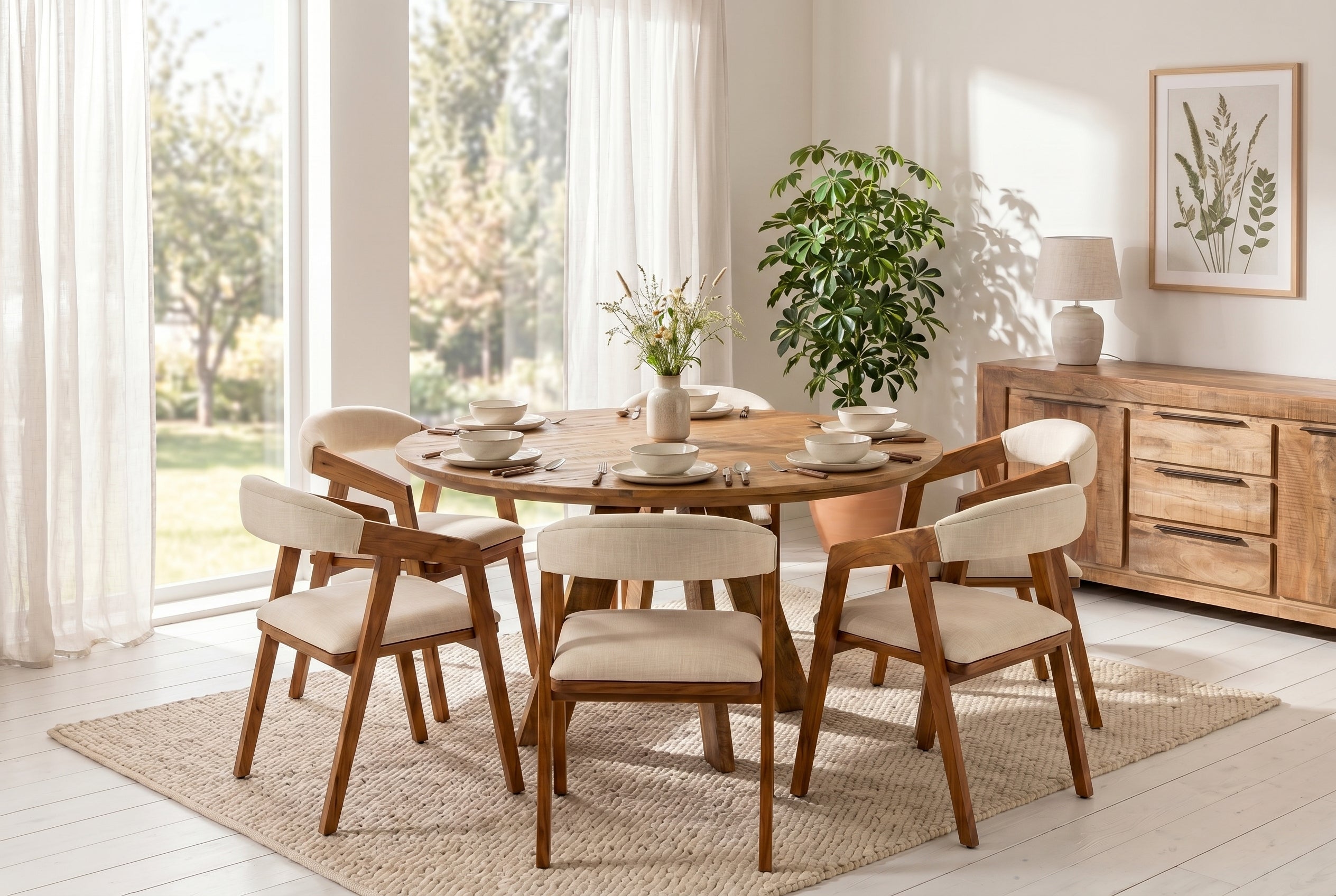 Table à manger ronde ART WOOD 140cm en manguier massif marron