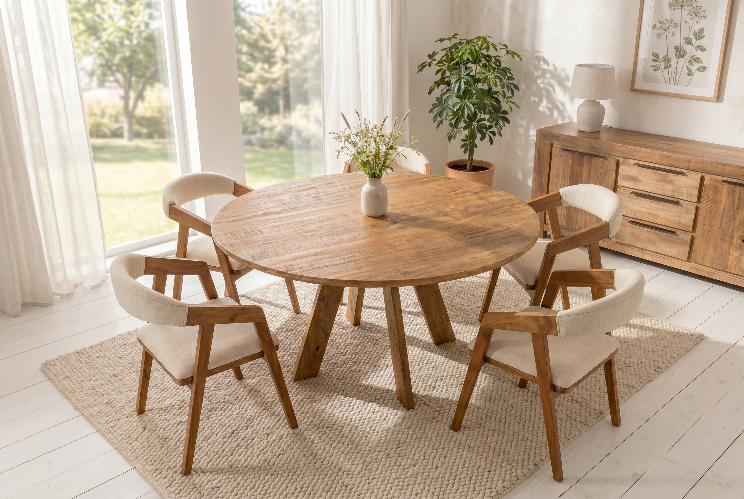 Table à manger ronde ART WOOD 140cm en manguier massif marron