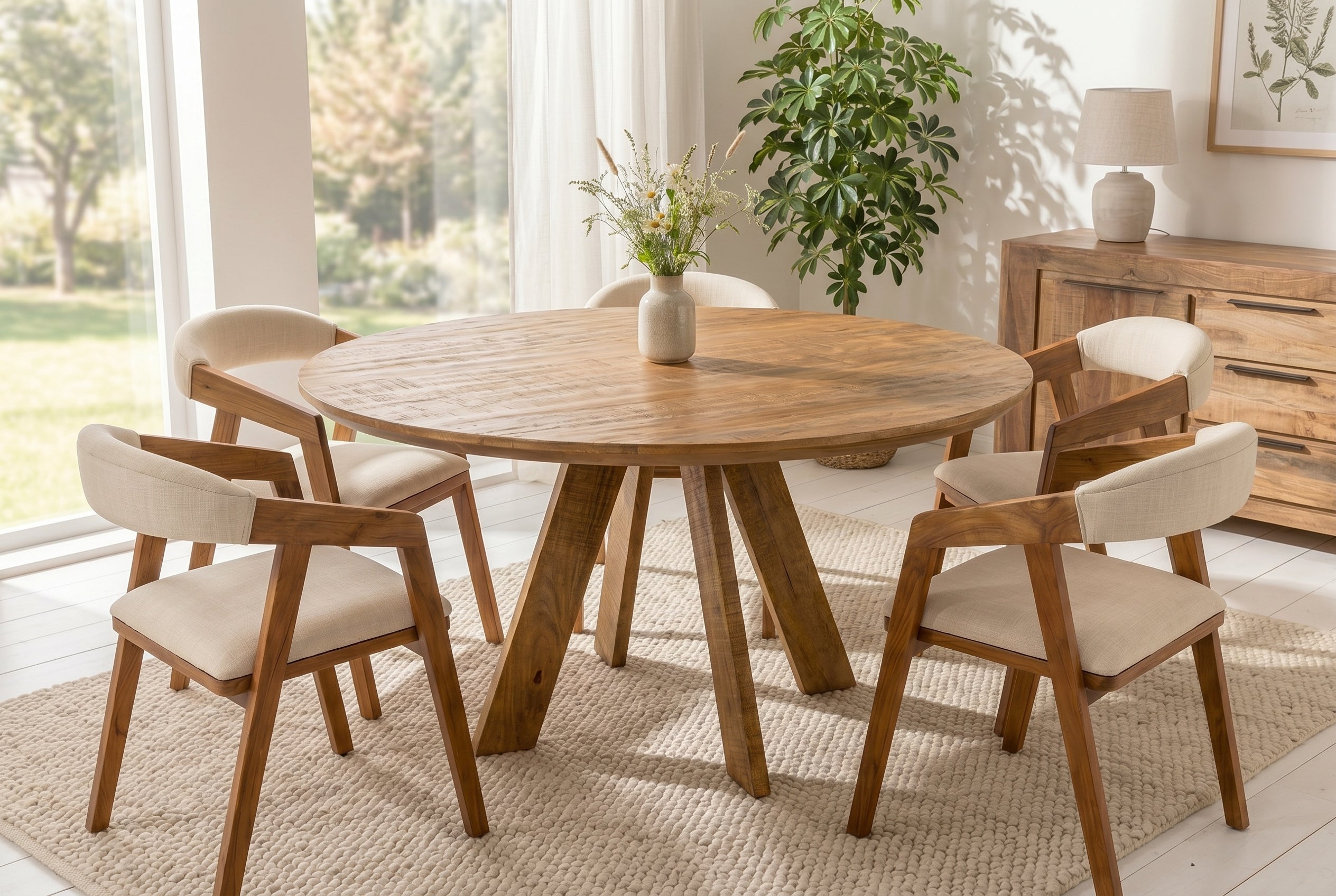 Table à manger ronde ART WOOD 140cm en manguier massif marron