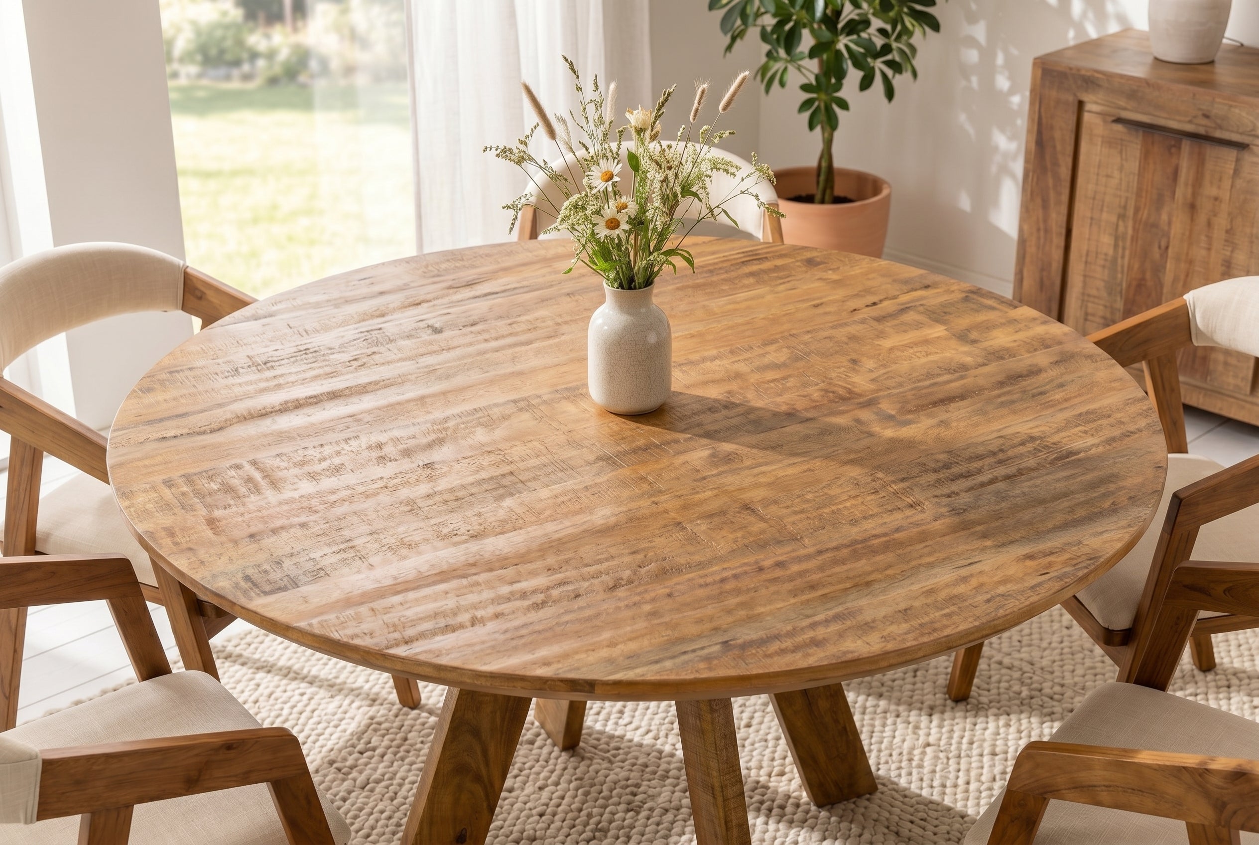 Table à manger ronde ART WOOD 140cm en manguier massif marron