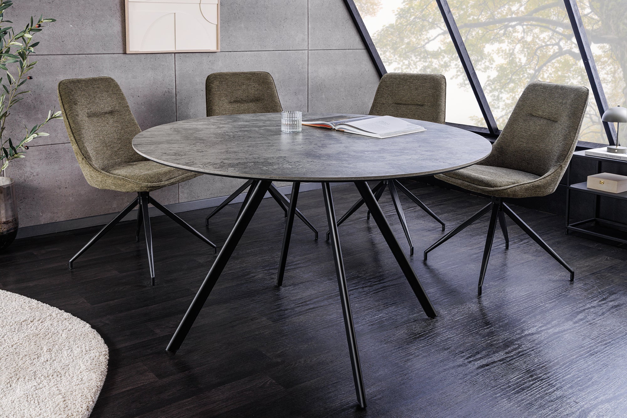 Table à manger ronde ATELIER 100cm béton gris design métal noir