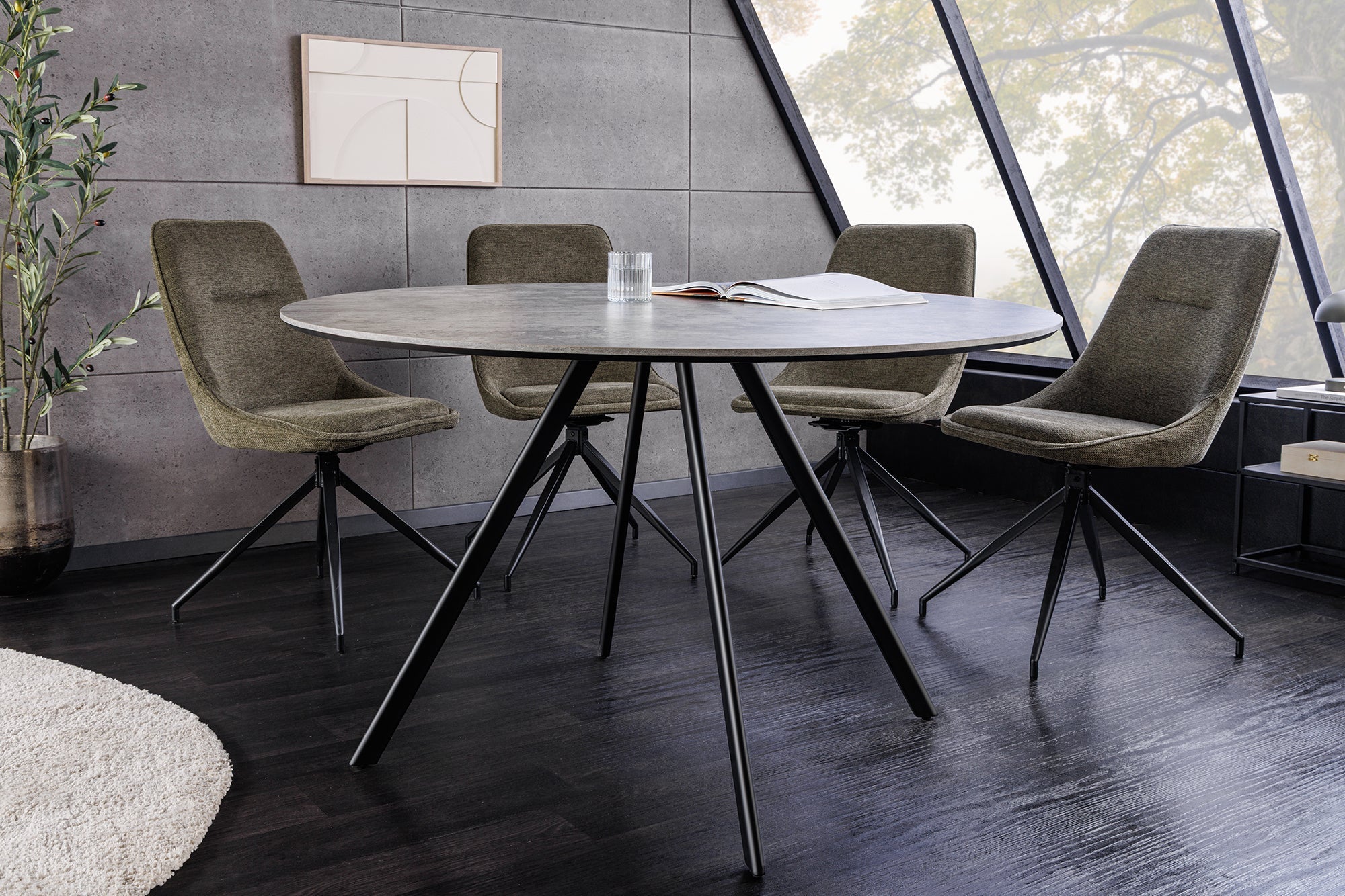 Table à manger ronde ATELIER 100cm béton gris design métal noir
