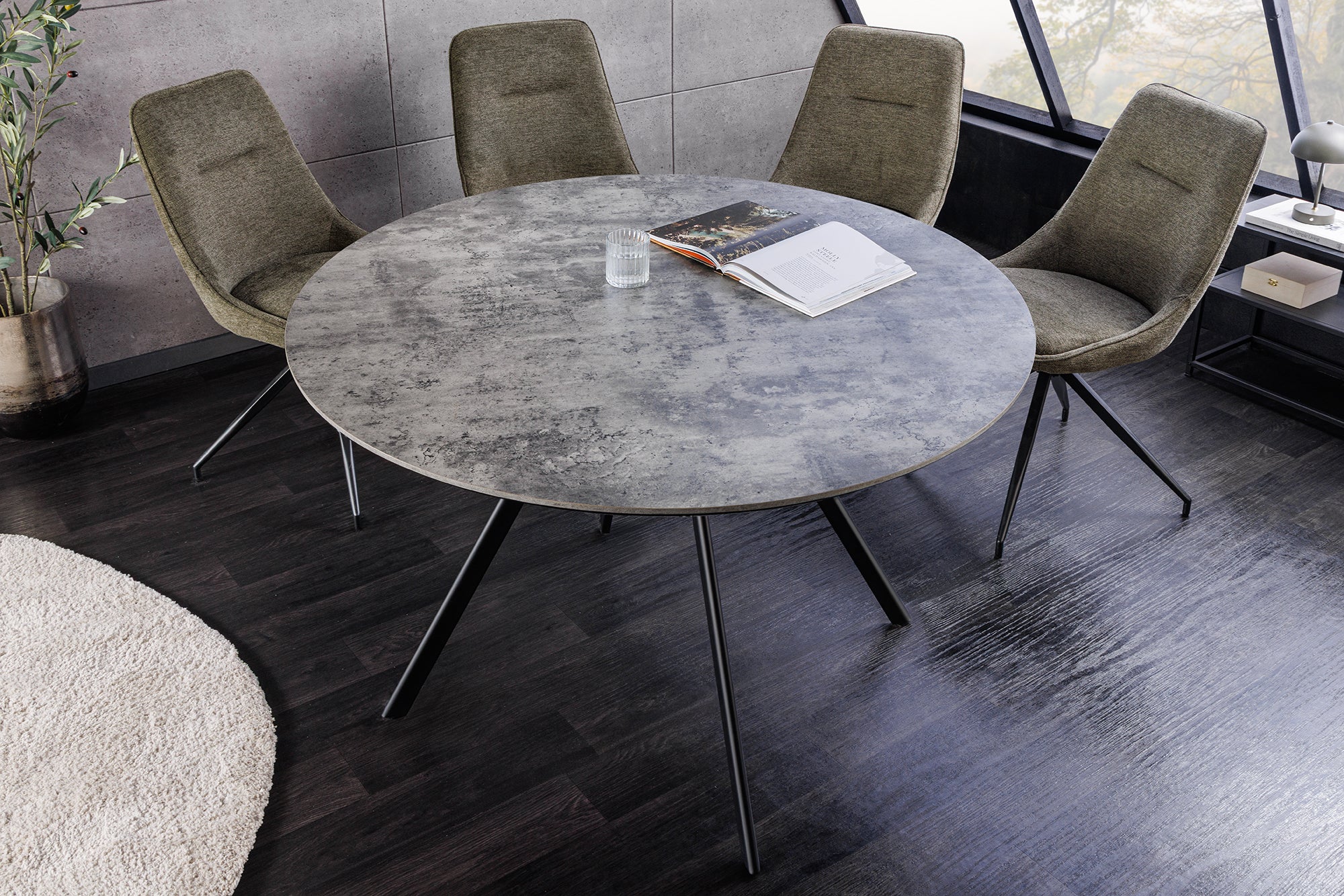 Table à manger ronde ATELIER 100cm béton gris design métal noir