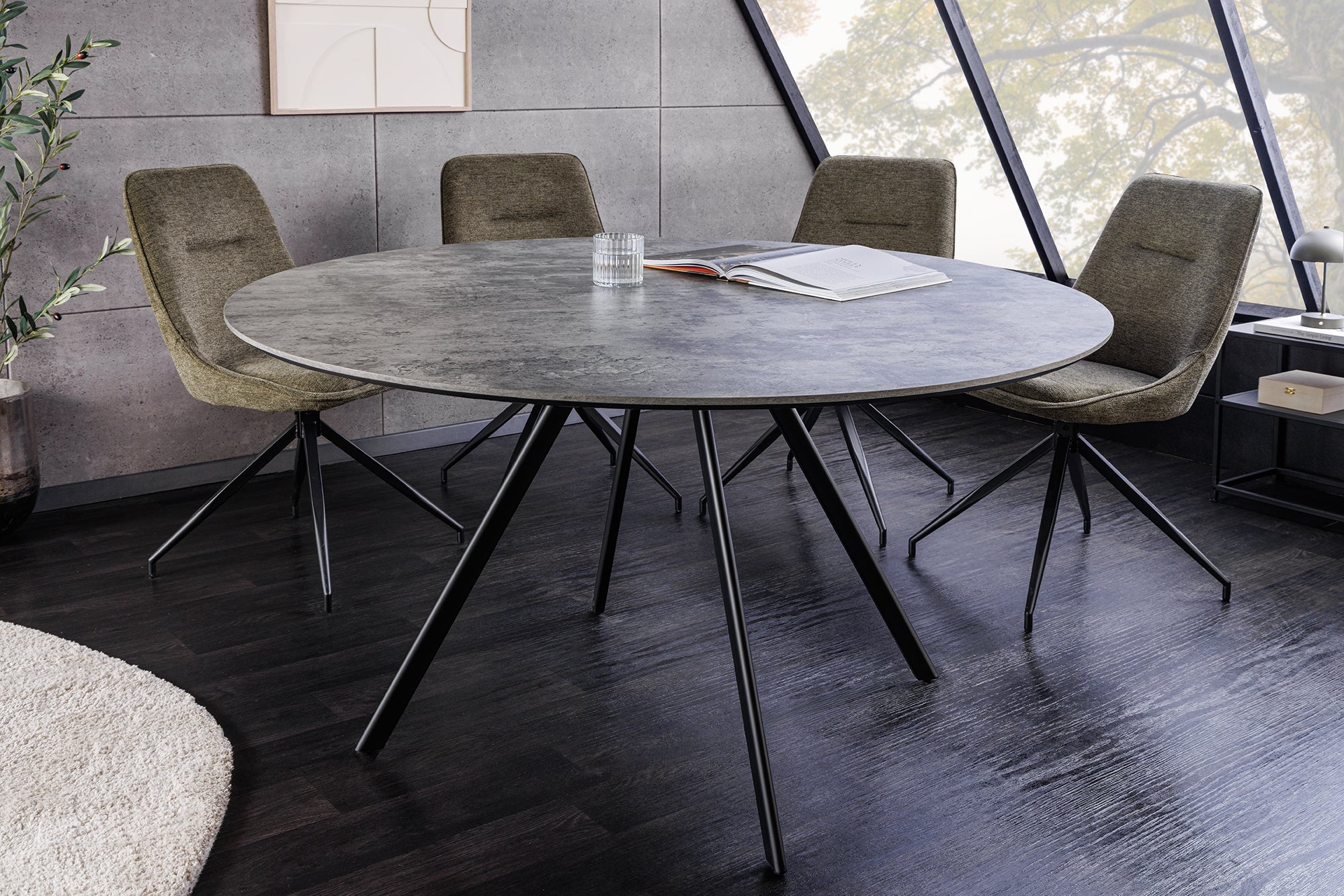 Table à manger ronde ATELIER 120cm béton gris design métal noir
