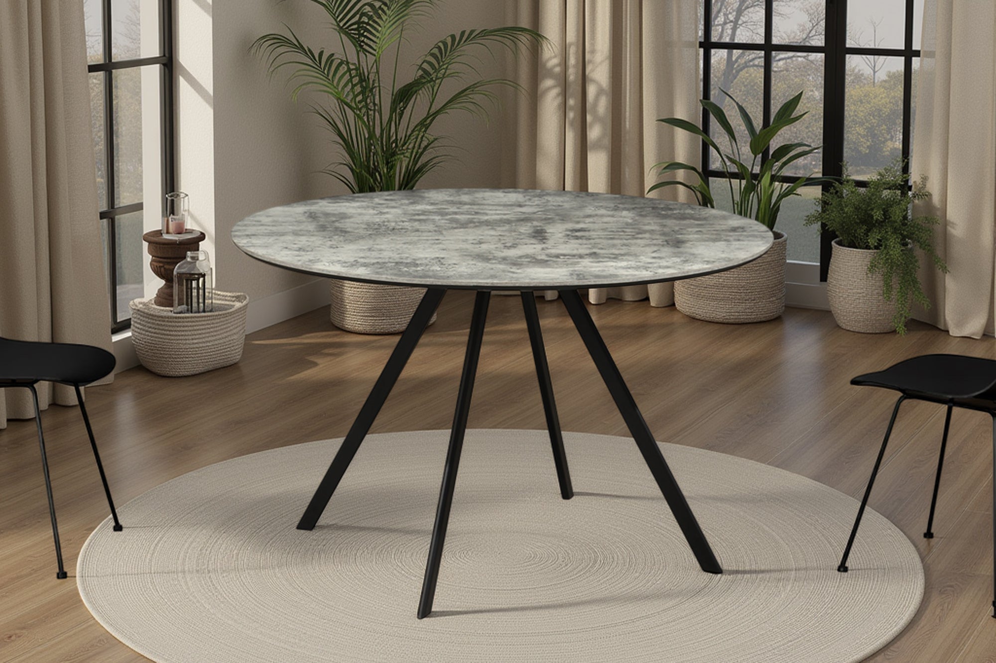 Table à manger ronde ATELIER 120cm béton gris design métal noir