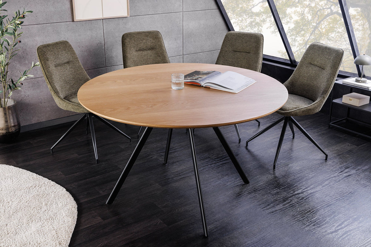 Table à manger ronde ATELIER 120cm chêne naturel métal noir