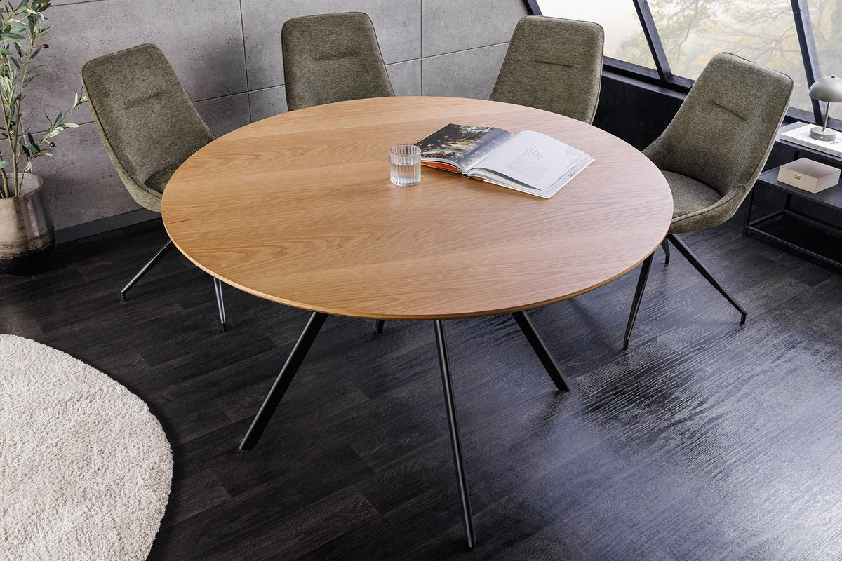 Table à manger ronde ATELIER 120cm chêne naturel métal noir
