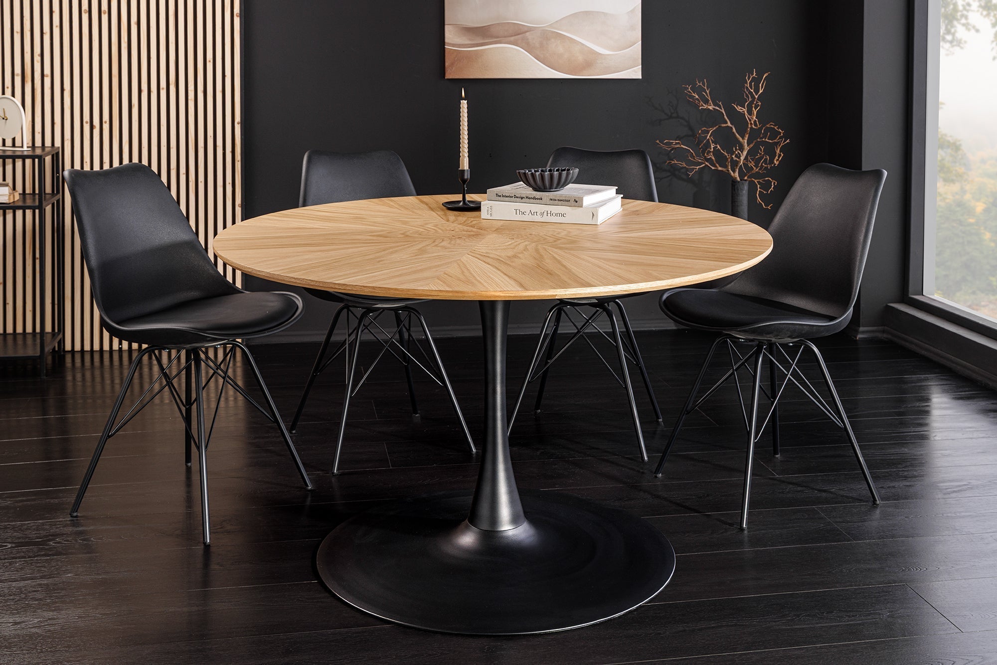 Table à manger ronde ATELIER 120cm chêne naturel pied colonne métal noir
