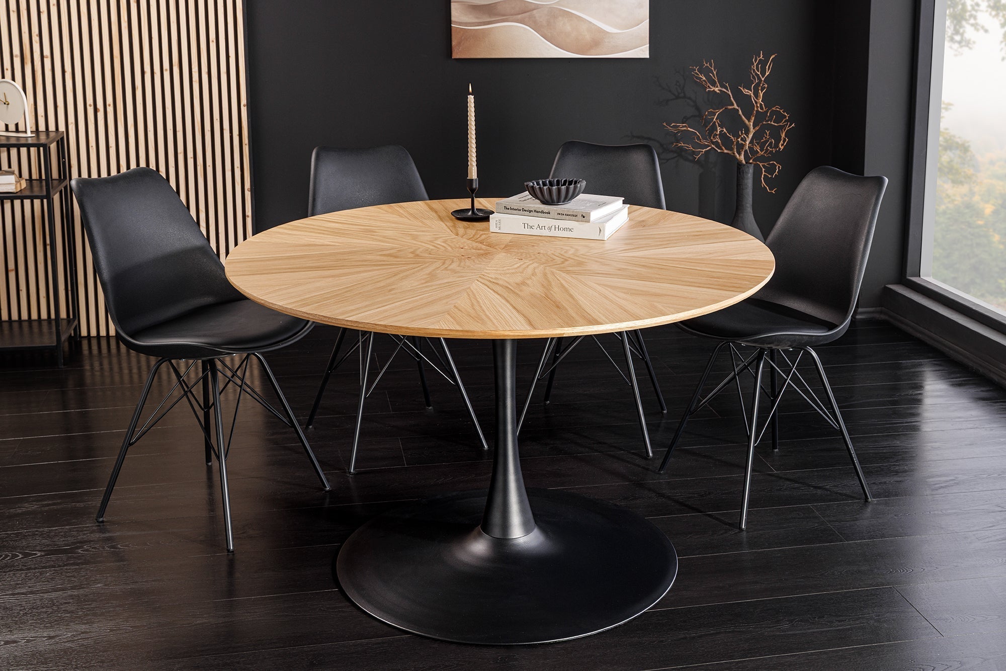Table à manger ronde ATELIER 120cm chêne naturel pied colonne métal noir