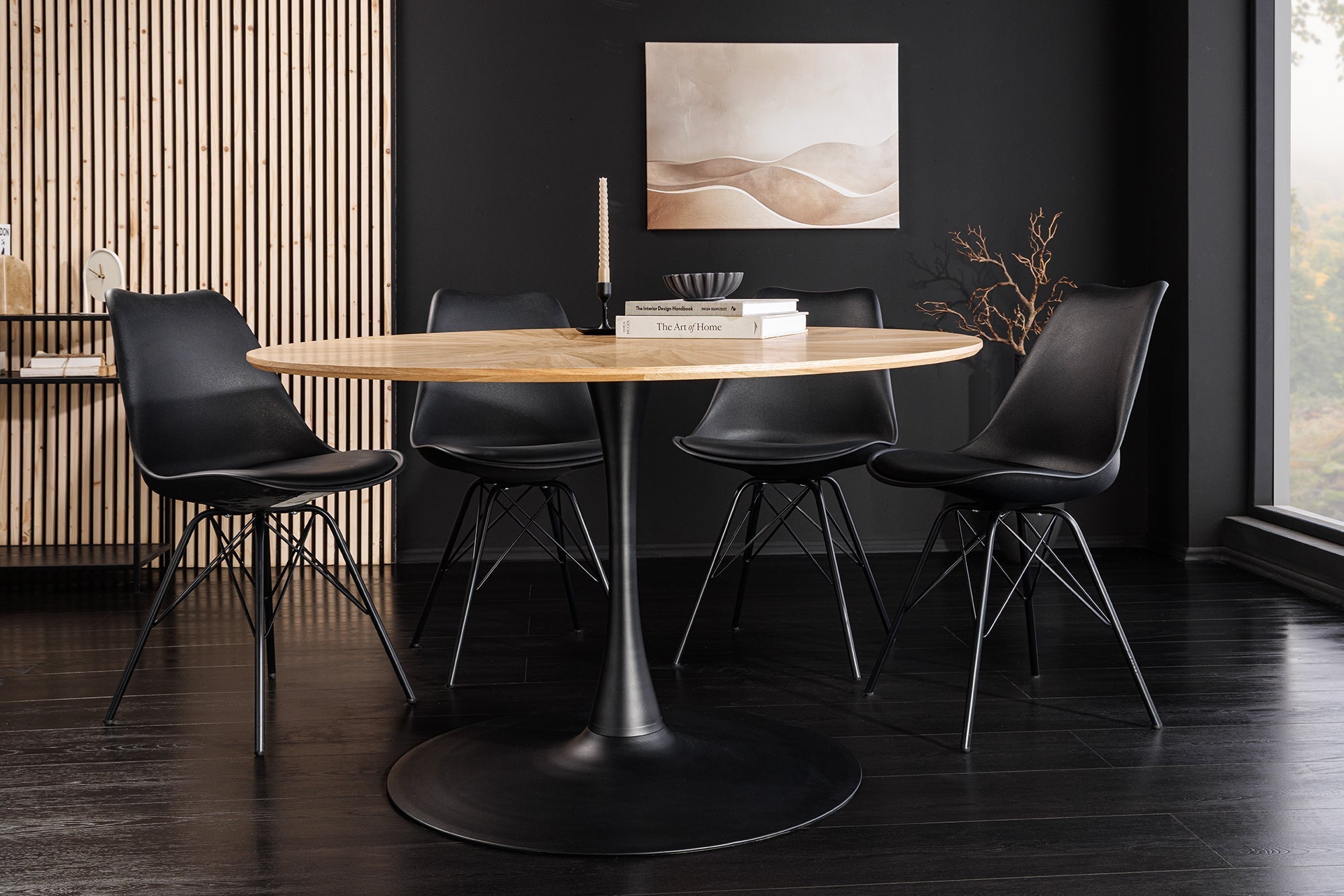 Table à manger ronde ATELIER 120cm chêne naturel pied colonne métal noir