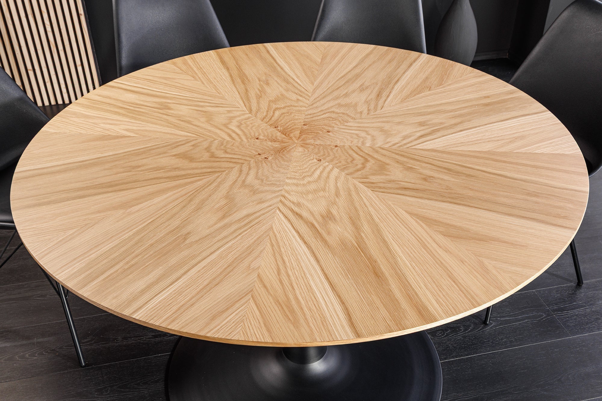Table à manger ronde ATELIER 120cm chêne naturel pied colonne métal noir