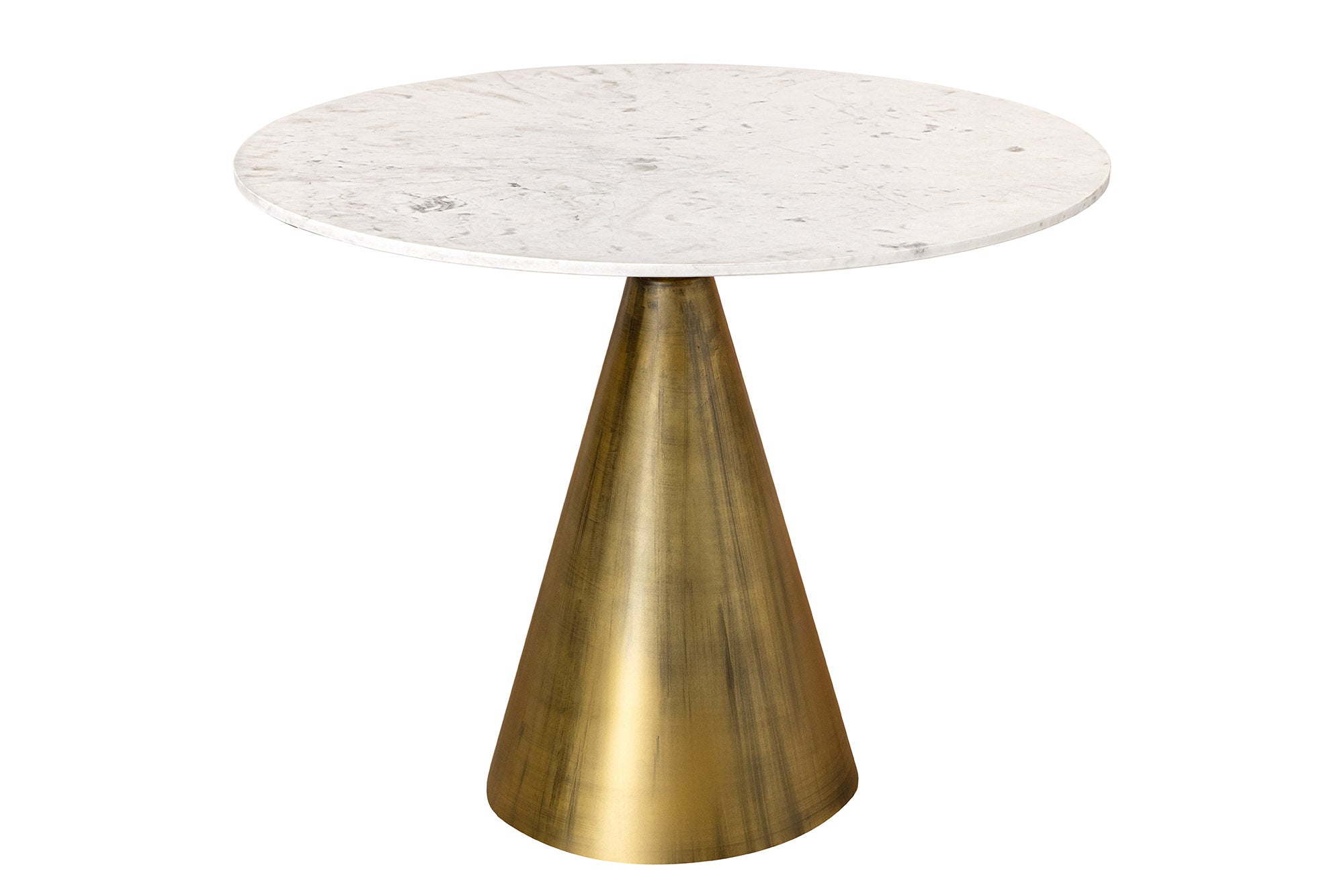 ELEGANCIA Mesa de comedor redonda de 100 cm en latón, mármol blanco y hierro con base de columna