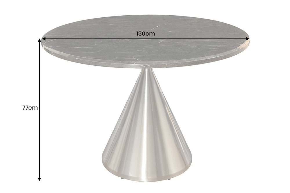 ELEGANCIA Mesa de comedor redonda de 130 cm en mármol negro y acero cromado con base de columna