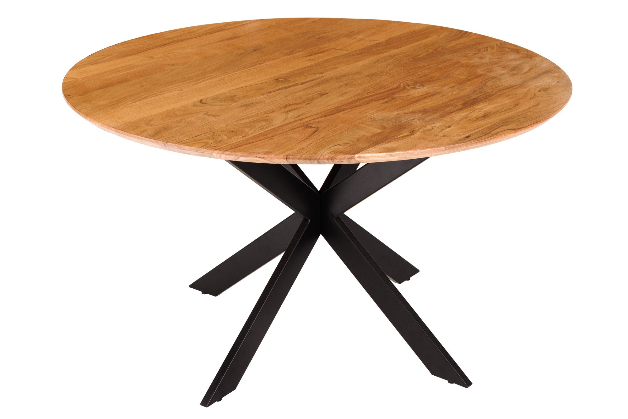 Table à manger ronde en bois massif GALAXIE 130cm acacia naturel structure métal noir