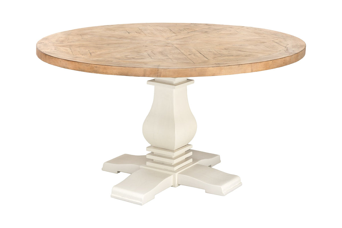 Table à manger ronde HAMPTONS 120cm marron clair crème bois de pin massif recyclé