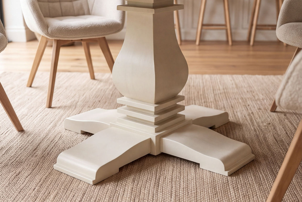 Table à manger ronde HAMPTONS 140cm marron clair crème bois de pin massif recyclé