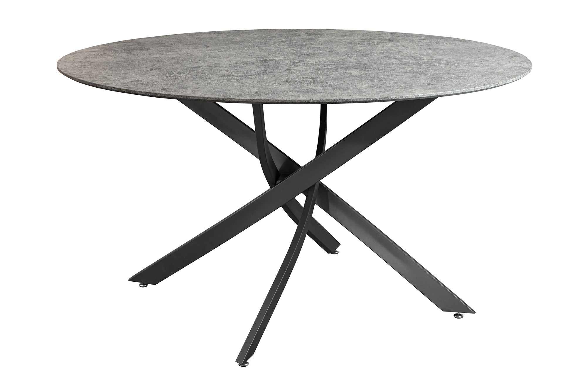 Table à manger ronde HELIX 120cm design béton gris pieds métal noir structure étoile