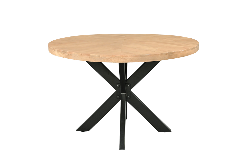 Table à manger ronde INFINITY HOME 120cm finition crème naturelle parquet en manguier noir