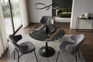 Table à manger ronde LYON 80cm noir doré sable Aurora Oro table de bistrot en céramique piètement pilier