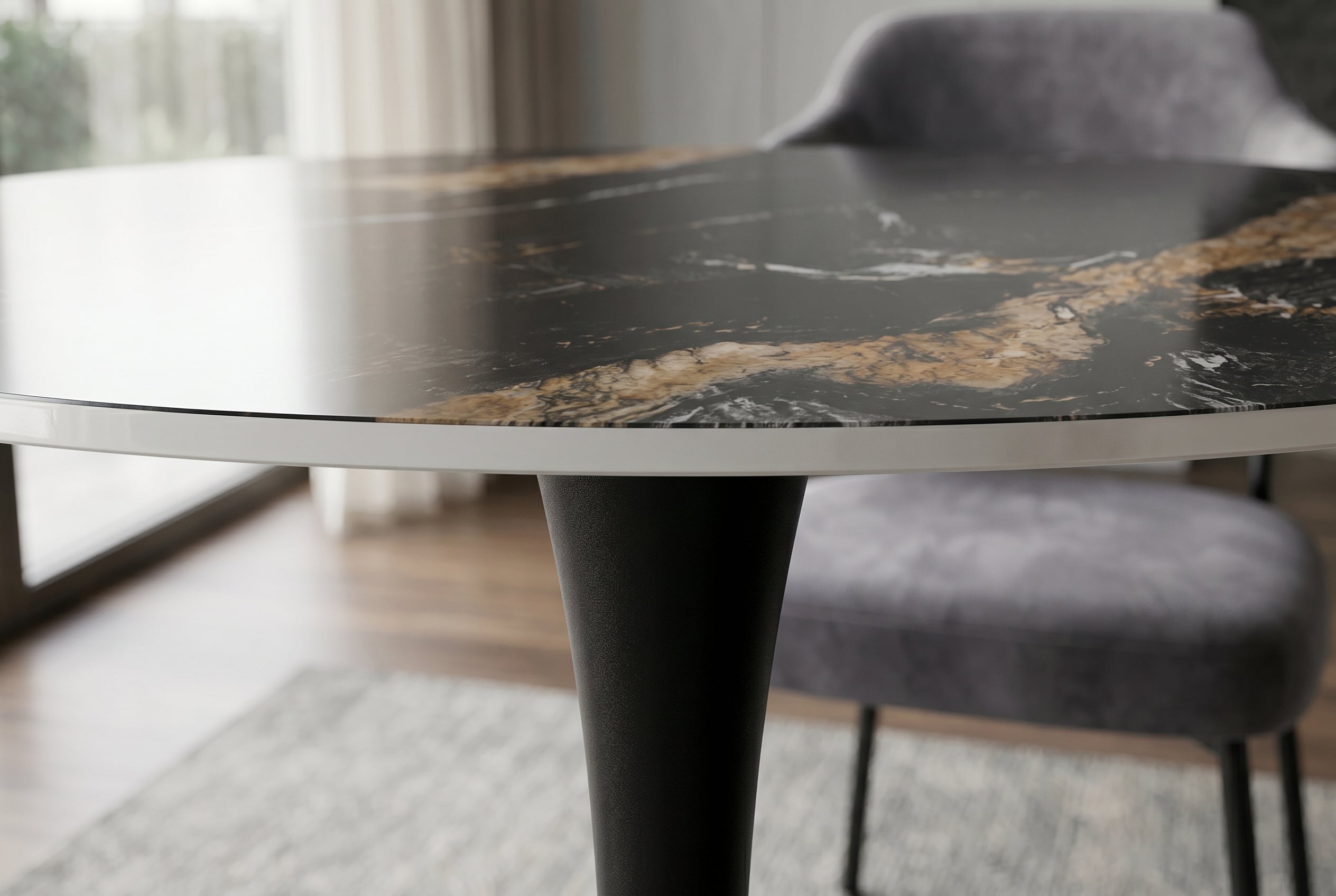 Table à manger ronde LYON 80cm noir doré sable Aurora Oro table de bistrot en céramique piètement pilier