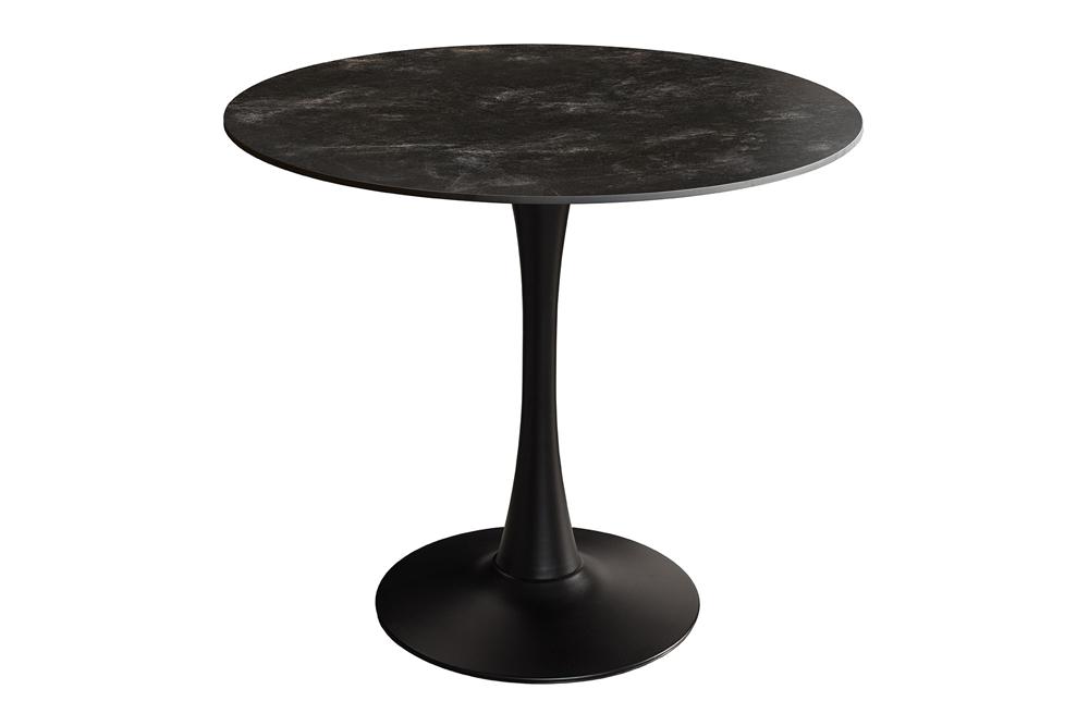 Table à manger ronde LYON 80cm table de bistro en céramique marbre anthracite piètement pilier noir