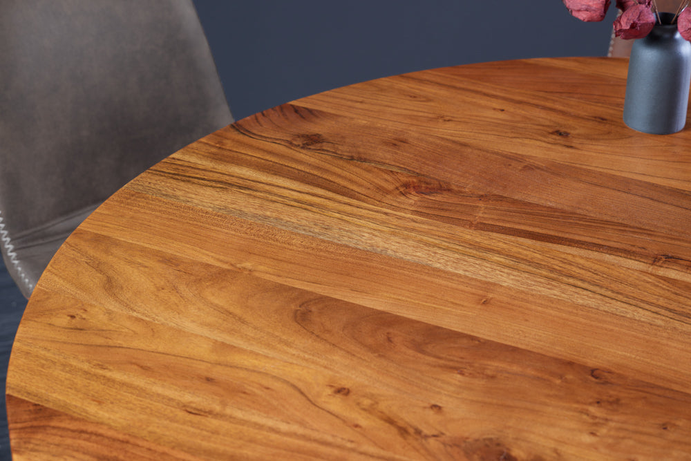 Table à manger ronde MAISON JADE 140cm piètement pilier en bois massif d’acacia naturel